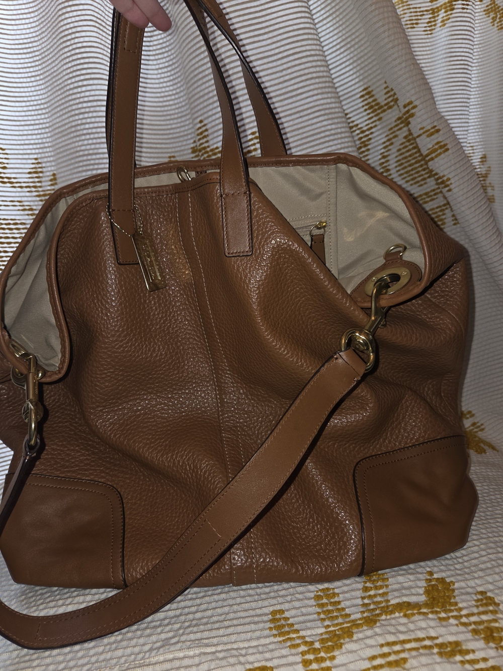 Coach Pebbled Leather Tote in Cognac